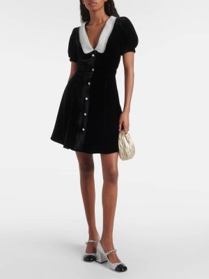 Βελούδινη φόρεμα με λαιμόκοψη v Miu Miu μαύρο