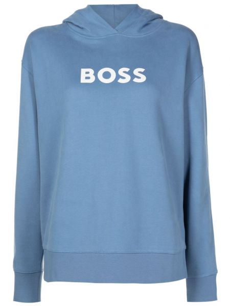 Bluza z kapturem bawełniana z nadrukiem Boss niebieska