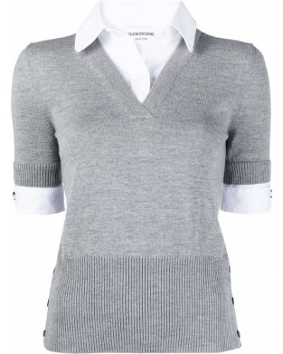 Camisa con escote v de tela jersey Thom Browne gris