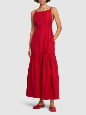 Viskózové lněné dlouhé šaty Posse červené