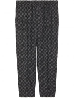 Flanelové rovné kalhoty s potiskem Gucci šedé