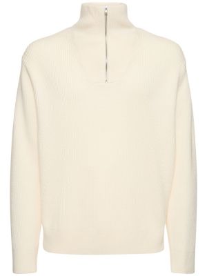 Suéter de lana con cremallera de punto Theory blanco