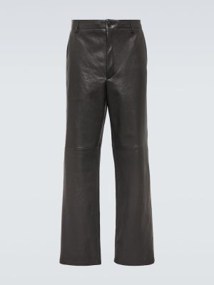 Kožené rovné kalhoty Prada černé