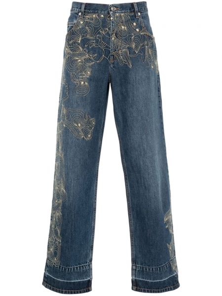 Haftowane proste jeansy Marant niebieskie