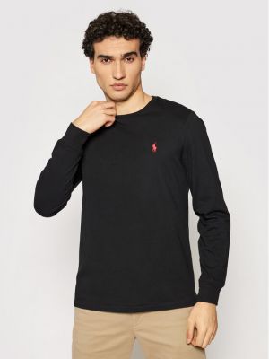 Polo marškinėliai slim fit ilgomis rankovėmis Polo Ralph Lauren juoda