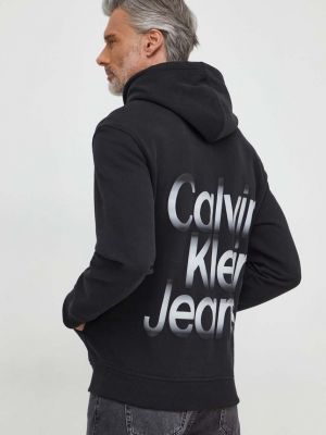 Bluza z kapturem bawełniana z nadrukiem Calvin Klein Jeans czarna