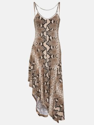Sukienka midi asymetryczna w wężowy wzór Stella Mccartney brązowa