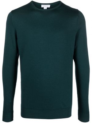 Volneni pulover iz merina z okroglim izrezom Sunspel modra