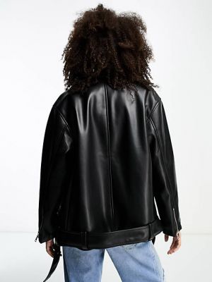 Мотоциклетная куртка из искусственной кожи Asos черная