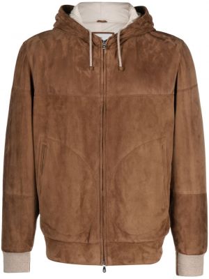 Usnjena jakna s kapuco Brunello Cucinelli rjava