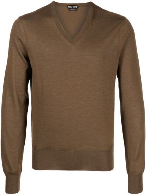 Sweter z dekoltem w serek Tom Ford brązowy