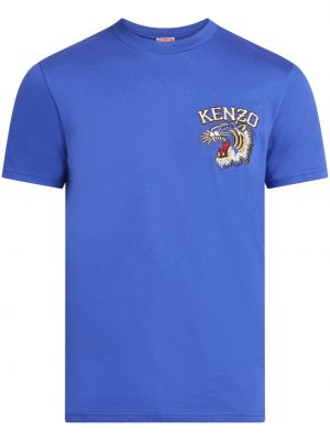 Haftowana koszulka bawełniana Kenzo niebieska