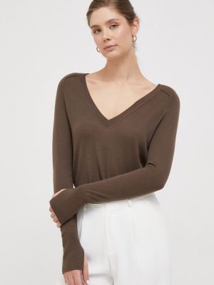Sweter wełniany Calvin Klein brązowy