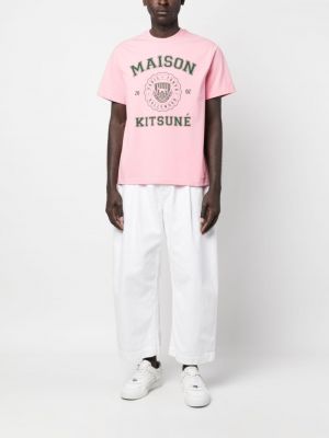 Koszulka bawełniana z nadrukiem Maison Kitsune różowa
