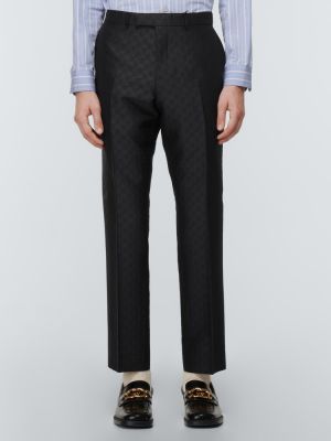Pantalones de lana de seda slim fit Gucci negro