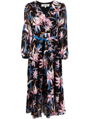 Midi obleka s cvetličnim vzorcem s potiskom Dvf Diane Von Furstenberg črna