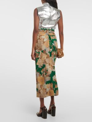 Midi suknja s cvjetnim printom Dries Van Noten zelena