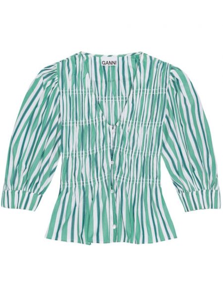 Памучна блуза Ganni зелено