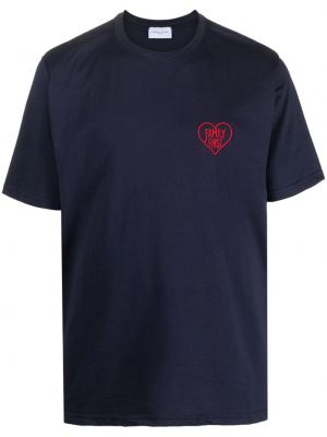 Medvilninis siuvinėtas marškinėliai Family First mėlyna