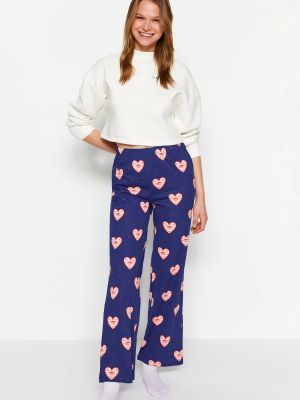 Плетена памучна пижама със сърца Trendyol синьо