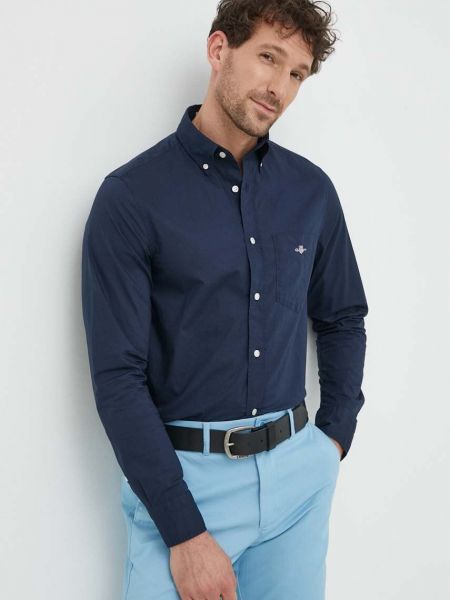 Пуховая хлопковая рубашка на пуговицах Gant синяя