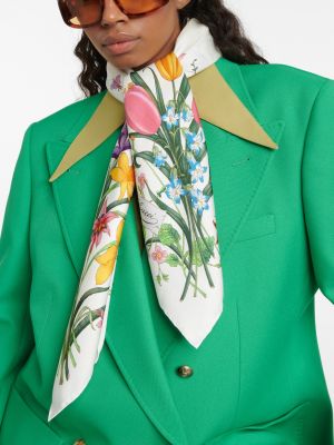 Шелковый шарф в цветочек с принтом Gucci белый