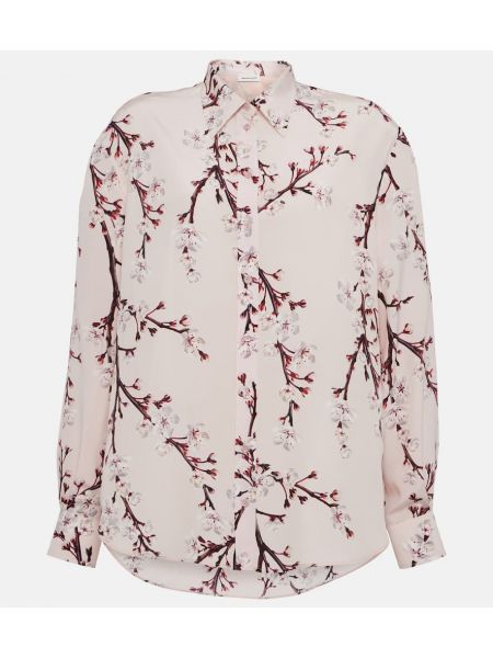 Lunga camicia di seta a fiori oversize Alexander Mcqueen rosa