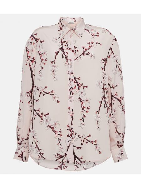 Camisa de seda de flores oversized Alexander Mcqueen rosa