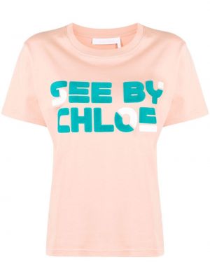 Памучна тениска с принт See By Chloé розово