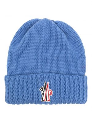 Vlnená čiapka s výšivkou Moncler Grenoble modrá