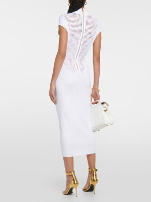 Midi šaty se síťovinou Balmain bílé
