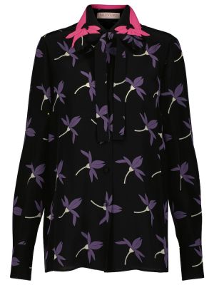 Копринена риза на цветя Valentino черно