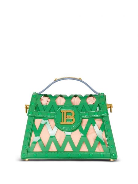 Διάτρητη δερμάτινη τσάντα shopper Balmain πράσινο