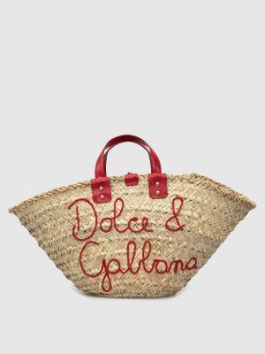 Солом'яна сумка шоппер з вишивкою Dolce&gabbana, бежева