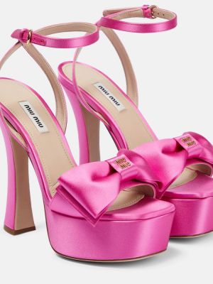 Сатенени сандали на платформе Miu Miu розово