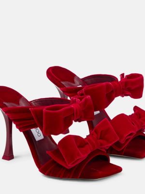 Papuci tip mules cu funde de catifea Jimmy Choo roșu
