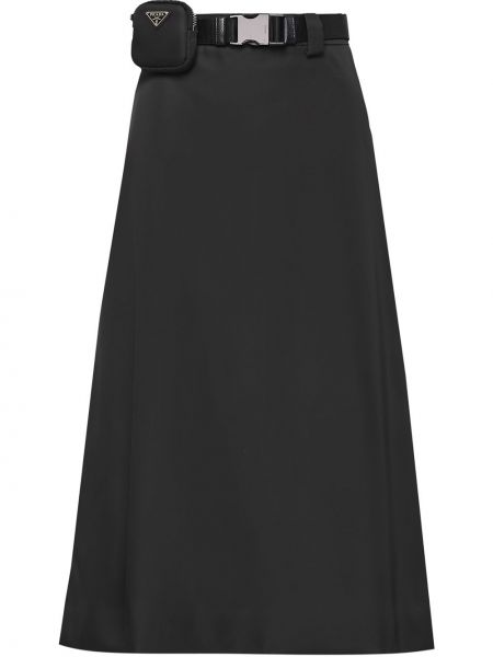 Falda de cintura alta de nailon Prada negro