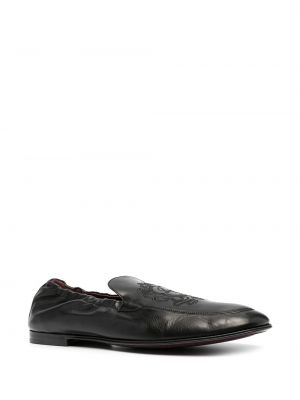 Kožené loafers s výšivkou Dolce & Gabbana černé