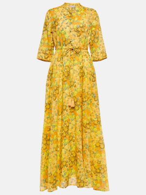 Virágos pamut hosszú ruha Tory Burch sárga