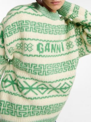 Вълнен пуловер Ganni зелено
