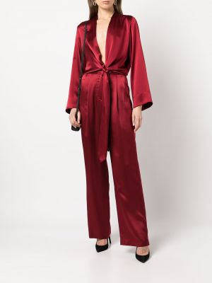 Hedvábné saténové kalhoty relaxed fit Michelle Mason červené