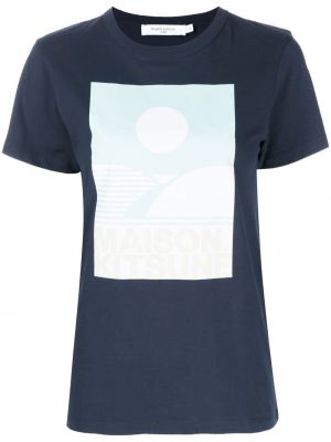T-shirt bawełniana z printem Maison Kitsune, niebieski