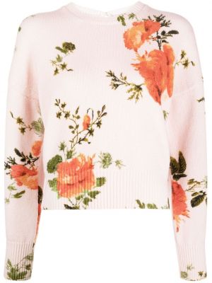 Φλοράλ πουλόβερ από μαλλί merino Erdem ροζ