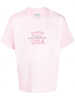 Bombažna majica s potiskom Guess Usa roza