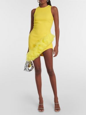 Шерстяное платье мини с рюшами из крепа David Koma желтое