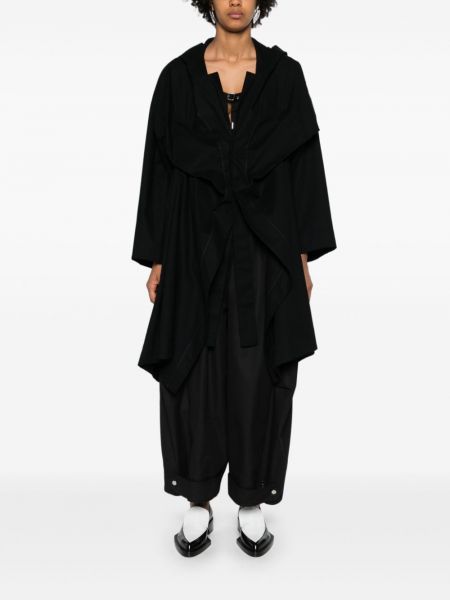 Bavlněný dlouhý kabát s kapucí Yohji Yamamoto černý