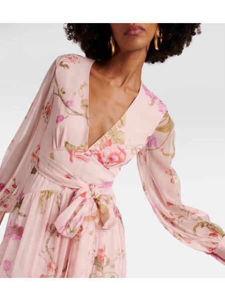 Rochie lunga de mătase cu model floral Erdem roz