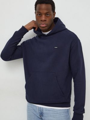 Pamučna hoodie s kapuljačom Calvin Klein plava
