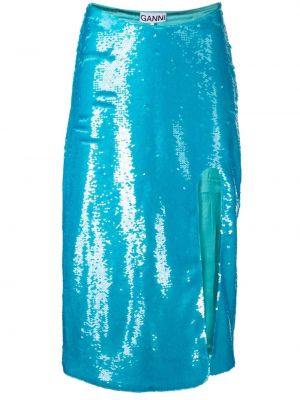 Flitrovaná midi sukňa Ganni modrá