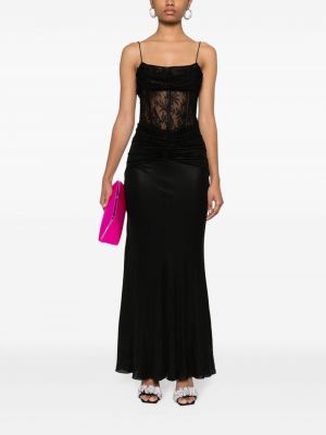 Drapiruotas nėriniuotas vakarinė suknelė Alessandra Rich juoda